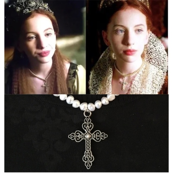 Tudors Elizabeth Real Pearls with Renaissance Cross Necklace, Handmade Replica - Picture 2 of 13